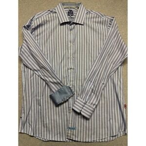 English Laundry Mens Blue Striped Cotton Long Sleeve Button Down Shirt 19 38/39